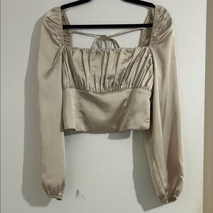 Elegant Cream Long Sleeve Women's Top